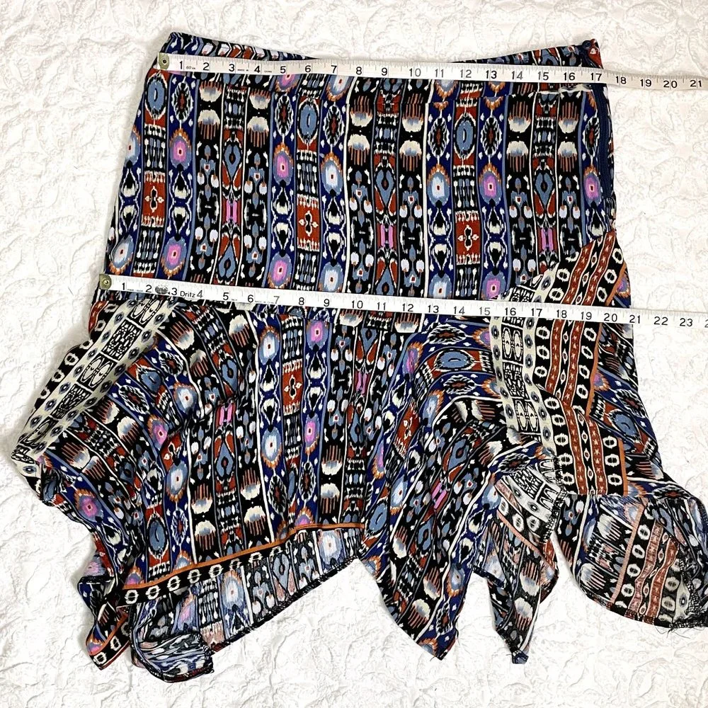 Coline Aztec Boho Print Skirt Handkerchief Hem Asymmetrical Viscose Size L